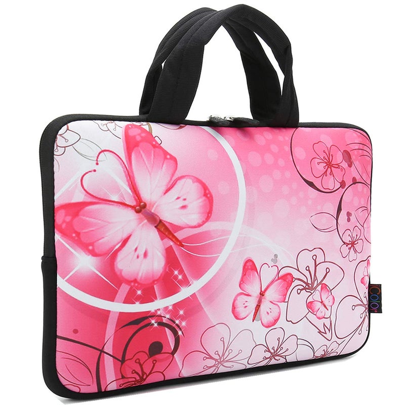 iColor 9.7 10 10.1 10.2 inch Neoprene Tablet Bag Carring Case Sleeve Cover with Handle for 9.7 to 10.2 Inch Laptops/Notebook/ebooks/Kids Tablet/Apple ipad Pink Butterfly ICB10-10 - Image 3